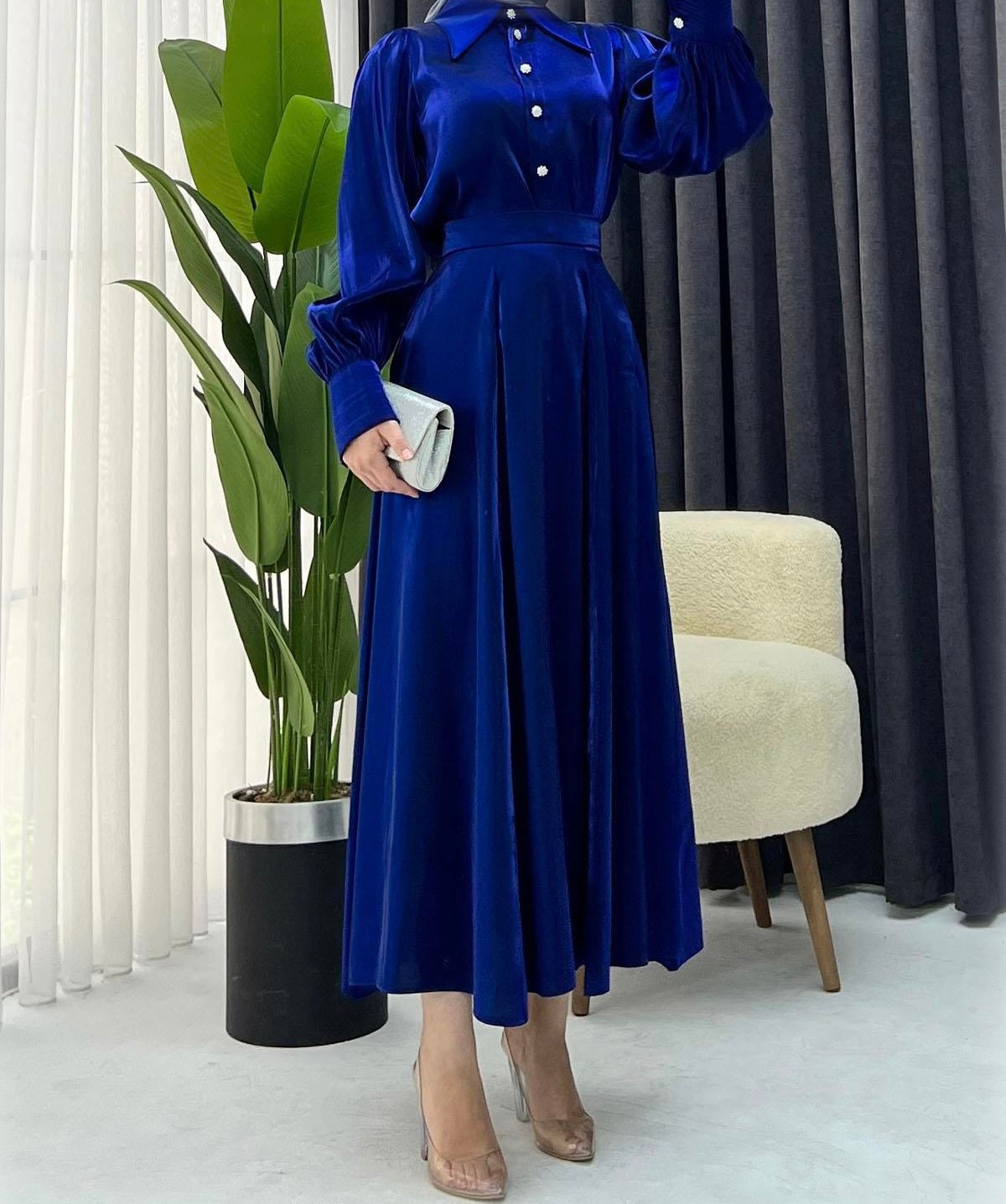 Ensemble chemise et jupe bleu